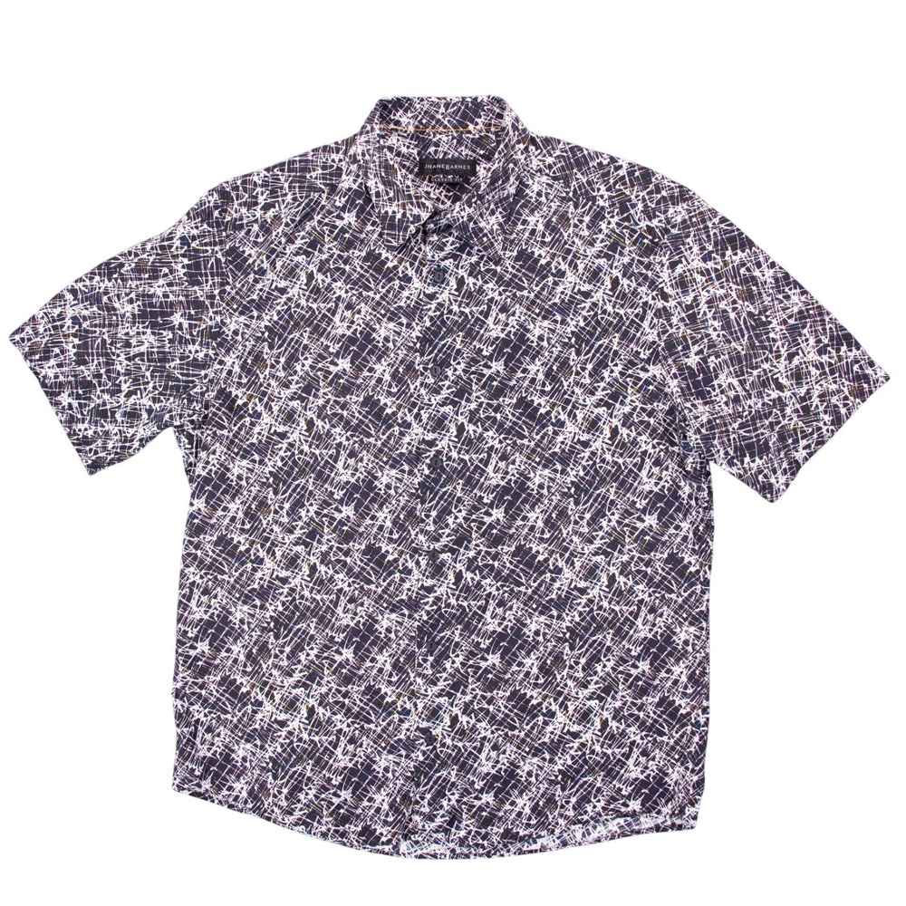Jhane Barnes Mens L Classic Fit Silk Cotton Blend Abstract Print SS Shirt